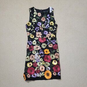 New York and Company Women's 3D Floral Embroidered Black Shift Dress, NWT, Small